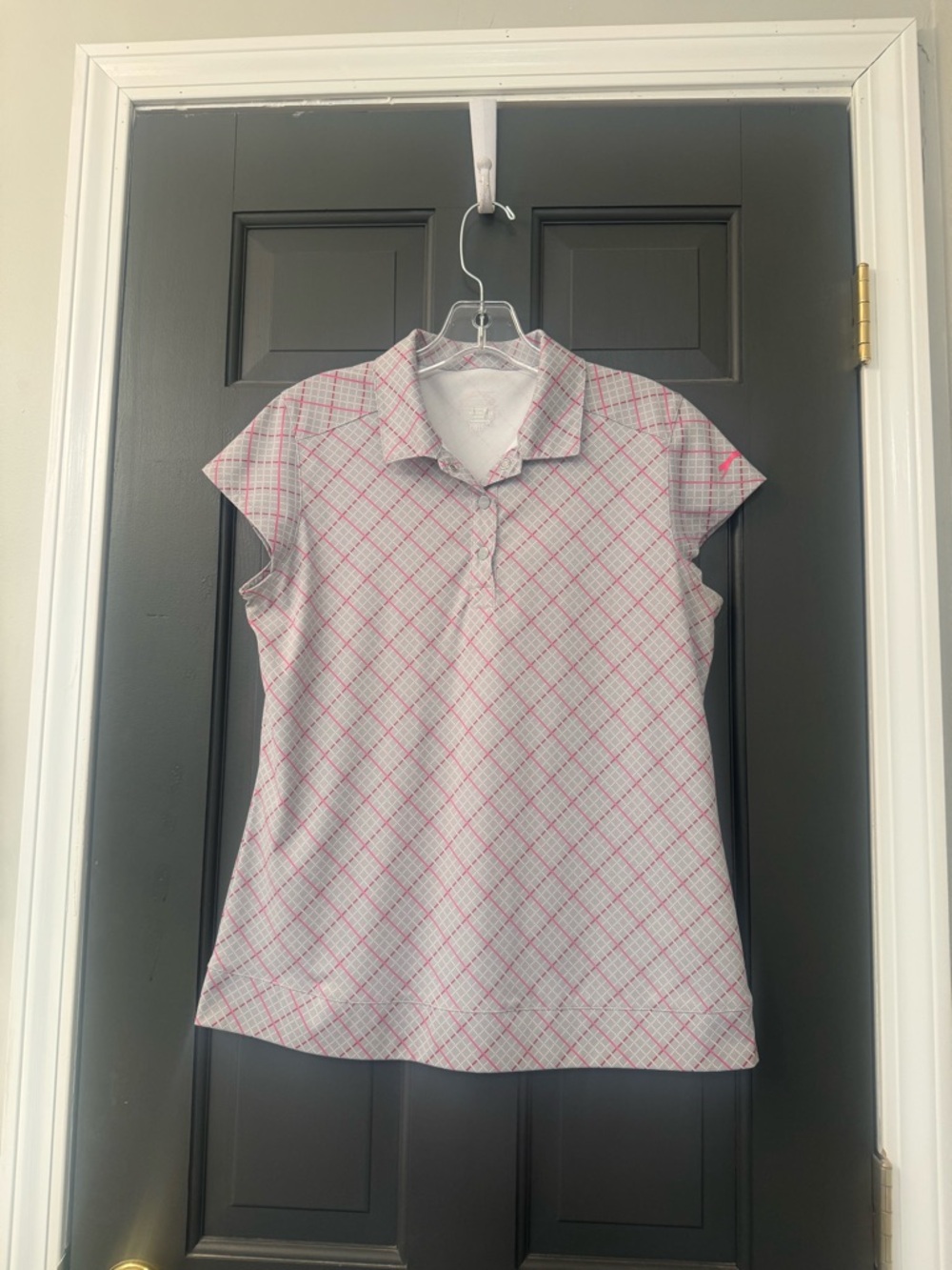 Slazenger Light Gray and Pink Polo with Plaid Detail